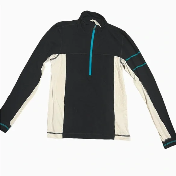 ✅Lululemon Sweater Mens Medium Pullover Sweatshirt Quarter Zip Black Colorblock Men